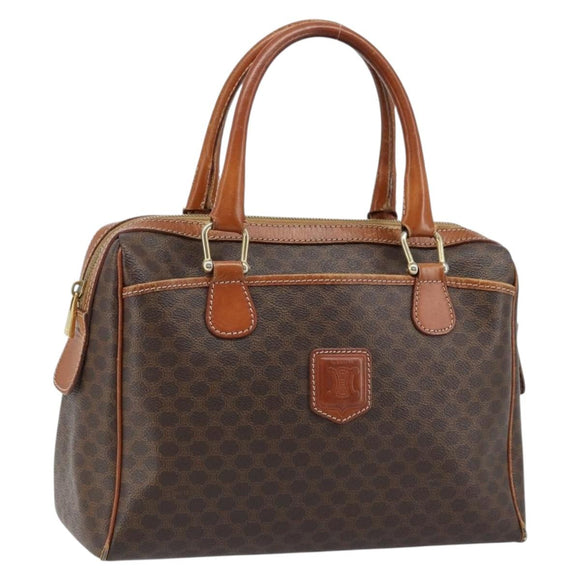 CELINE Macadam Canvas Hand Bag PVC Leather Brown Gold Auth bs33971