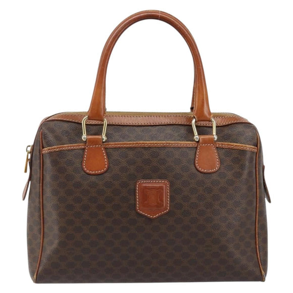 CELINE Macadam Canvas Hand Bag PVC Leather Brown Gold Auth bs33971