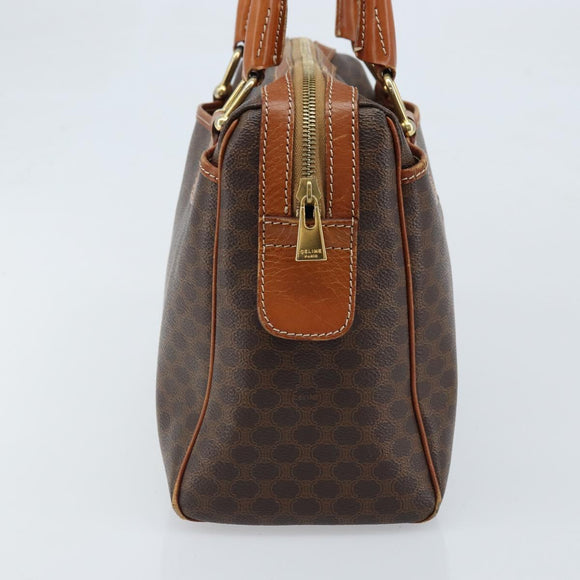 CELINE Macadam Canvas Hand Bag PVC Leather Brown Gold Auth bs33971