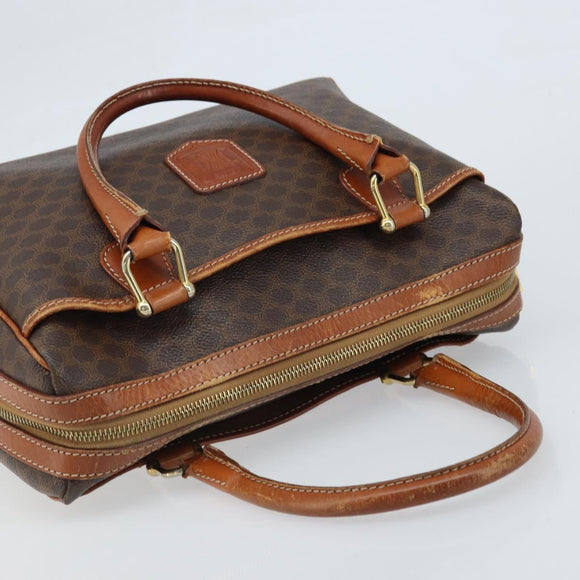CELINE Macadam Canvas Hand Bag PVC Leather Brown Gold Auth bs33971