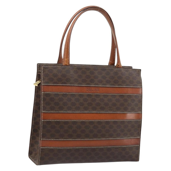 CELINE Macadam Canvas Hand Bag PVC Leather Brown Gold Auth bs33972