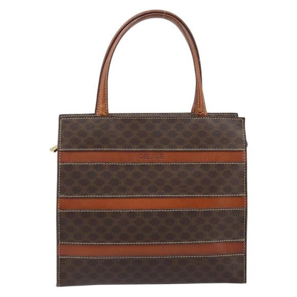 CELINE Macadam Canvas Hand Bag PVC Leather Brown Gold Auth bs33972