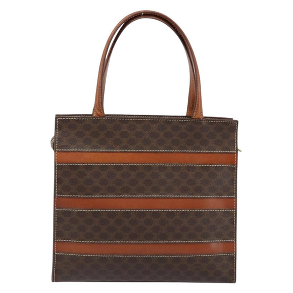 CELINE Macadam Canvas Hand Bag PVC Leather Brown Gold Auth bs33972