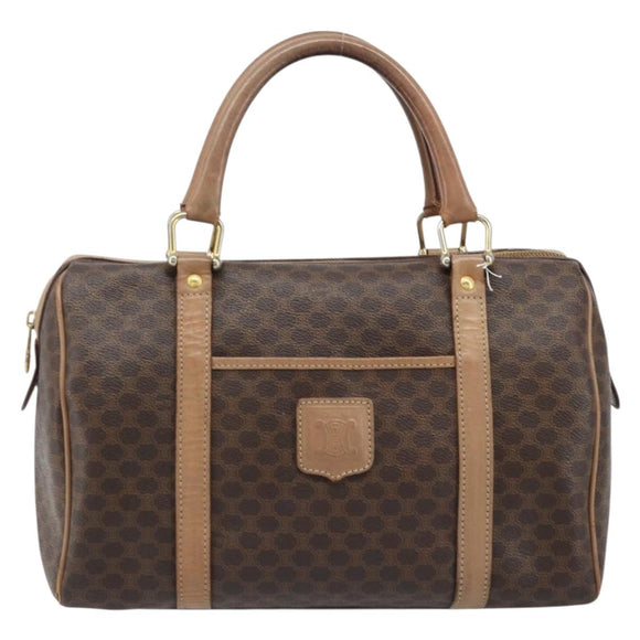 CELINE Macadam Canvas Hand Bag PVC Leather Brown Gold Auth bs33973