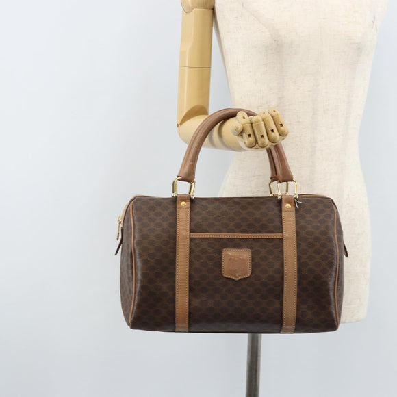 CELINE Macadam Canvas Hand Bag PVC Leather Brown Gold Auth bs33973