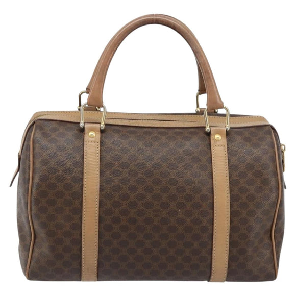 CELINE Macadam Canvas Hand Bag PVC Leather Brown Gold Auth bs33973