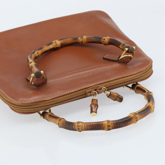 GUCCI Bambus Handtasche Leder Braun Gold 000 2058 0290 Auth bs33974