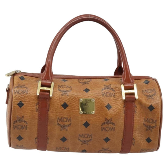 MCM Vicetos Logogram Hand Bag PVC Leather Brown Gold Auth bs33975