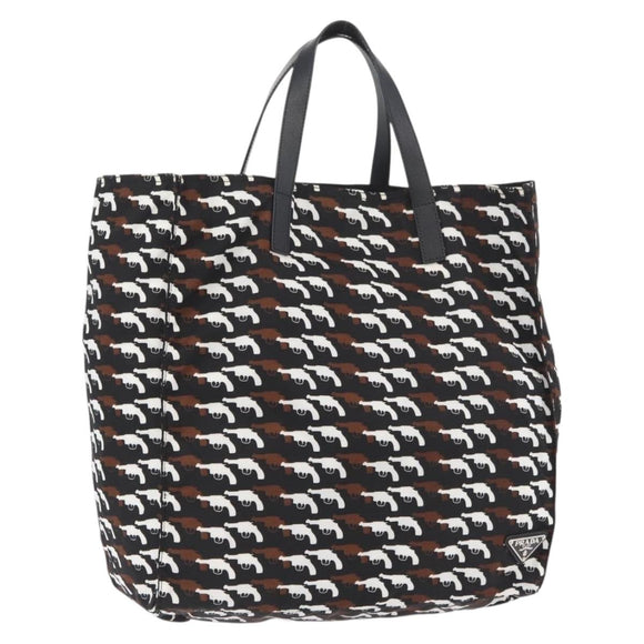 PRADA Hand Bag Nylon Black White Auth bs33981