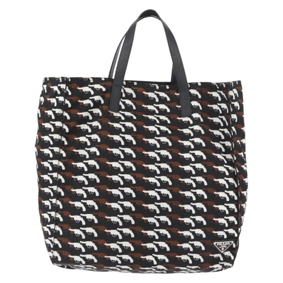 PRADA Hand Bag Nylon Black White Auth bs33981