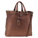 PRADA Hand Bag Leather 2way Bronze Silver Auth bs33982-1