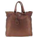 PRADA Hand Bag Leather 2way Bronze Silver Auth bs33982-13