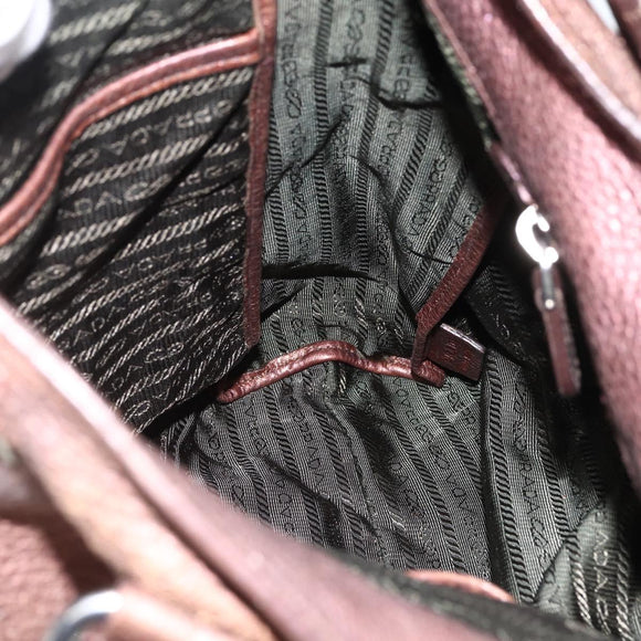 PRADA Hand Bag Leather 2way Bronze Silver Auth bs33982