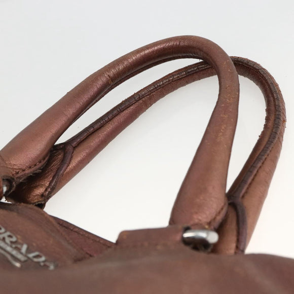PRADA Hand Bag Leather 2way Bronze Silver Auth bs33982