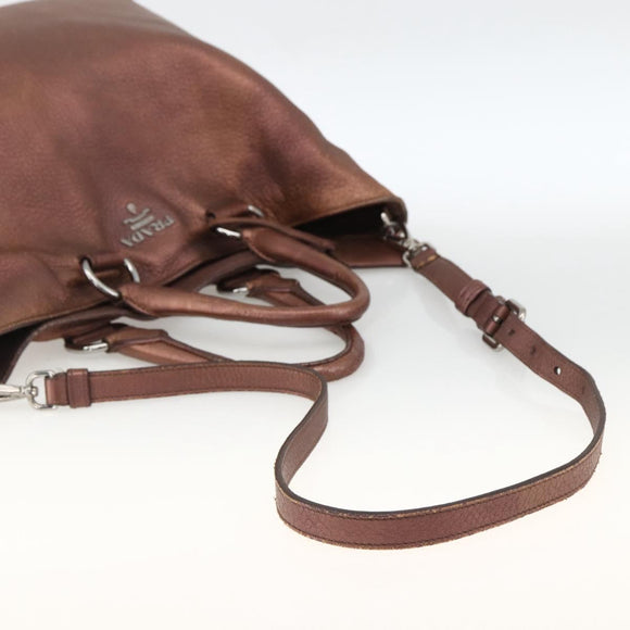 PRADA Hand Bag Leather 2way Bronze Silver Auth bs33982