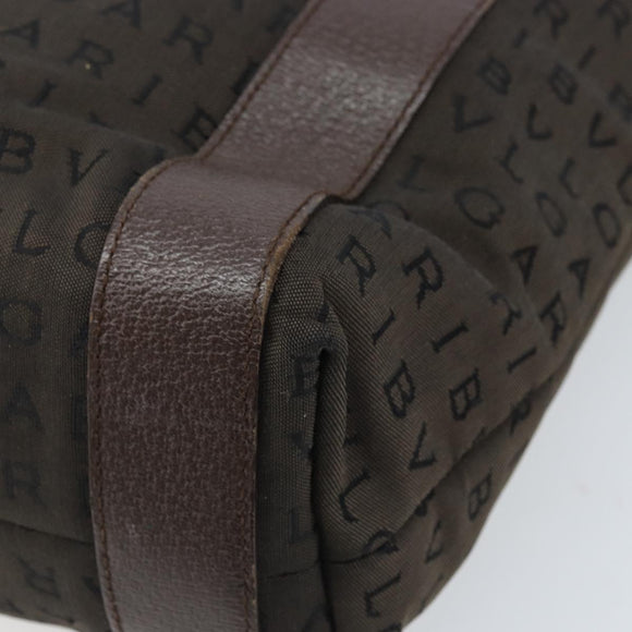 BVLGARI Shoulder Bag Canvas Brown Silver Auth bs33988