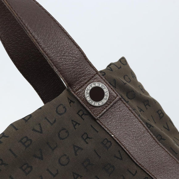 BVLGARI Shoulder Bag Canvas Brown Silver Auth bs33988