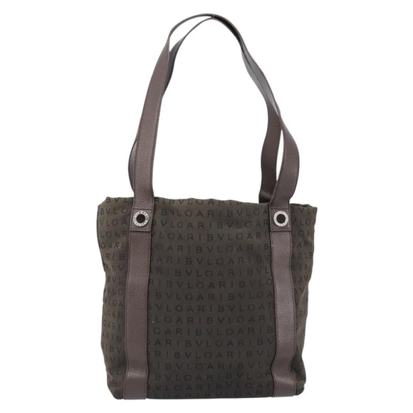 BVLGARI Shoulder Bag Canvas Brown Silver Auth bs33988