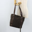 BVLGARI Shoulder Bag Canvas Brown Silver Auth bs33988-22
