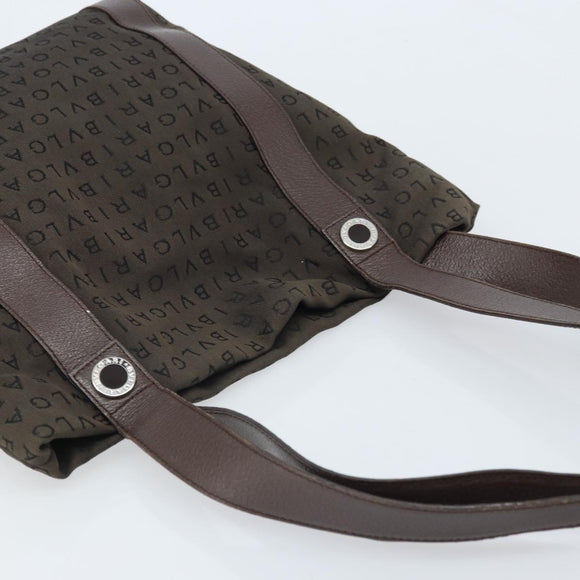 BVLGARI Shoulder Bag Canvas Brown Silver Auth bs33988