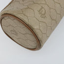 Christian Dior Honeycomb Canvas Pouch PVC Leather Beige Auth bs33990-11