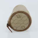 Christian Dior Honeycomb Canvas Pouch PVC Leather Beige Auth bs33990-5