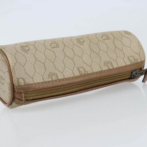 Christian Dior Honeycomb Canvas Pouch PVC Leather Beige Auth bs33990