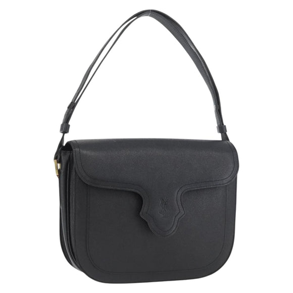 SAINT LAURENT Shoulder Bag Leather Black Gold Auth bs33997