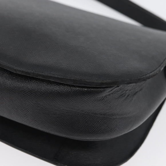 SAINT LAURENT Shoulder Bag Leather Black Gold Auth bs33997
