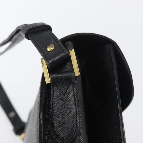SAINT LAURENT Shoulder Bag Leather Black Gold Auth bs33997