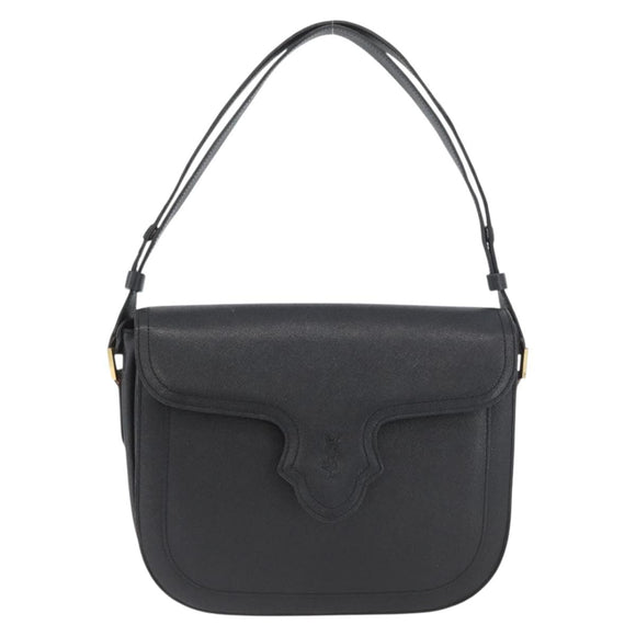 SAINT LAURENT Shoulder Bag Leather Black Gold Auth bs33997