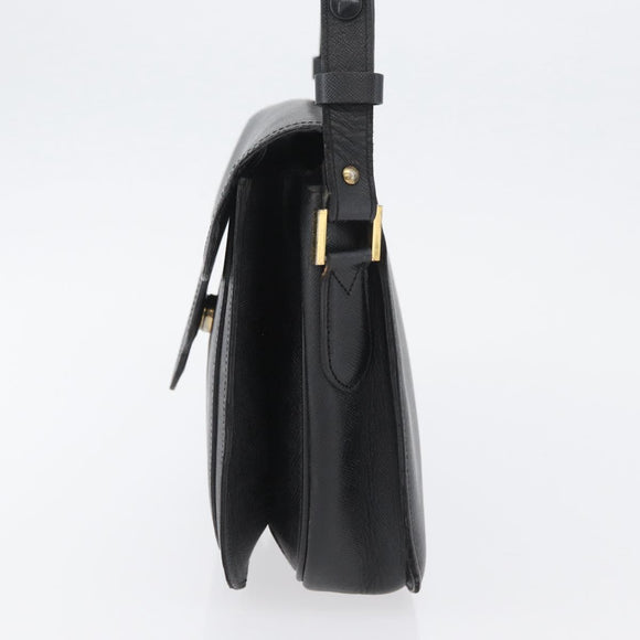 SAINT LAURENT Shoulder Bag Leather Black Gold Auth bs33997