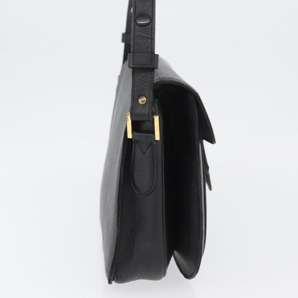 SAINT LAURENT Shoulder Bag Leather Black Gold Auth bs33997