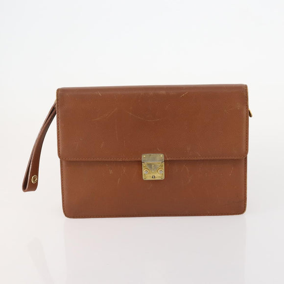 SAINT LAURENT Clutch Bag Leather 2 Set Brown CC Auth bs34000