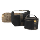 FENDI Pecan Canvas Zucchino Canvas Hand Bag 3 Set Black Brown Auth bs34001-1