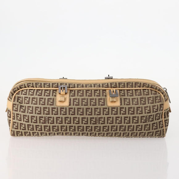 FENDI Pecan Canvas Zucchino Canvas Hand Bag 3 Set Black Brown Auth bs34001