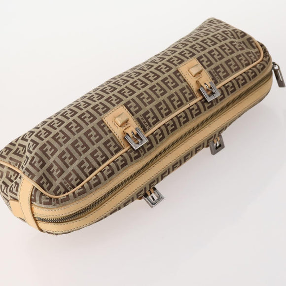 FENDI Pecan Canvas Zucchino Canvas Hand Bag 3 Set Black Brown Auth bs34001