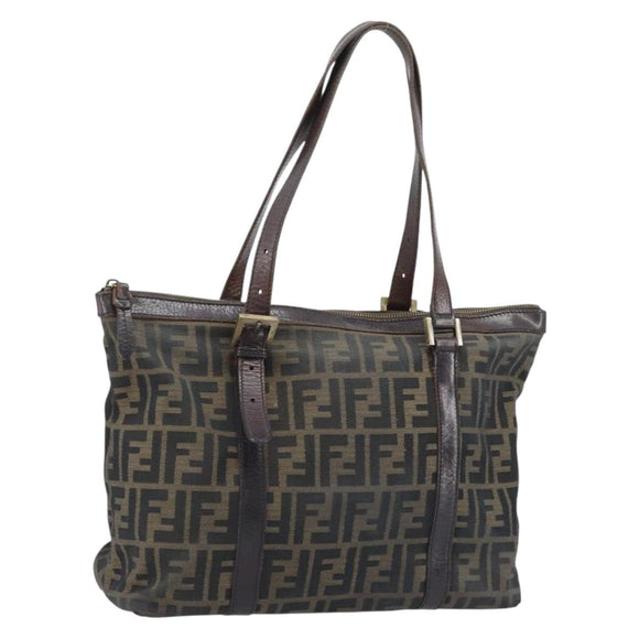FENDI Zucca Canvas Tote Bag Black Brown Auth bs34003