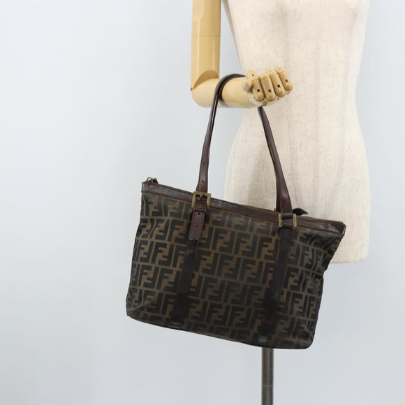 FENDI Zucca Canvas Tote Bag Black Brown Auth bs34003