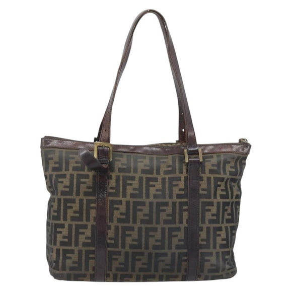 FENDI Zucca Canvas Tote Bag Black Brown Auth bs34003