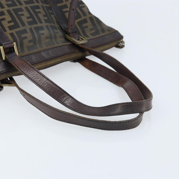 FENDI Zucca Canvas Tote Bag Black Brown Auth bs34003