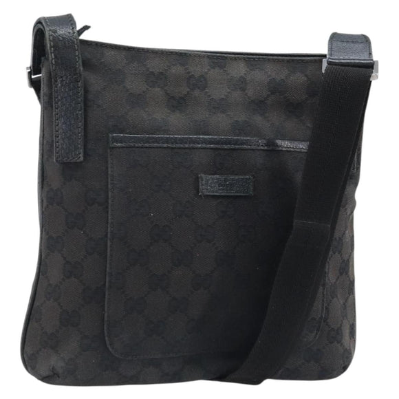 GUCCI GG Canvas Shoulder Bag Black Silver 122793 Auth bs34005
