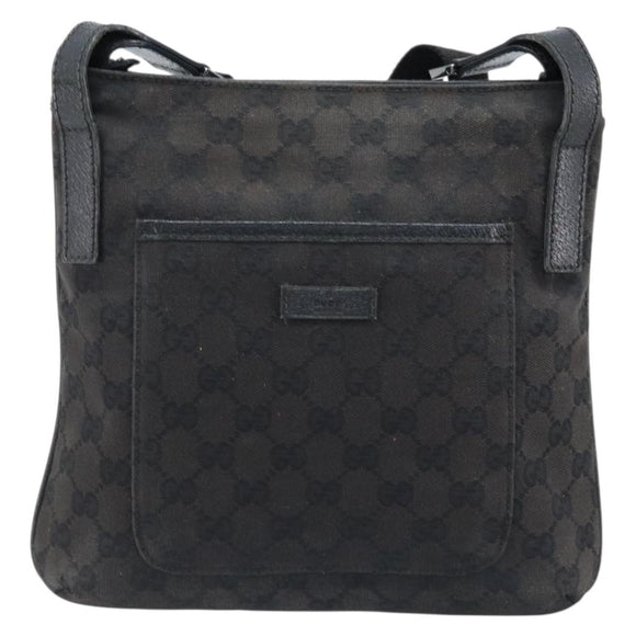 GUCCI GG Canvas Shoulder Bag Black Silver 122793 Auth bs34005