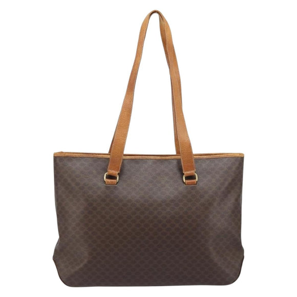 CELINE Macadam Canvas Tote Bag PVC Leather Brown Gold Auth bs34007