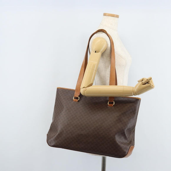 CELINE Macadam Canvas Tote Bag PVC Leather Brown Gold Auth bs34007