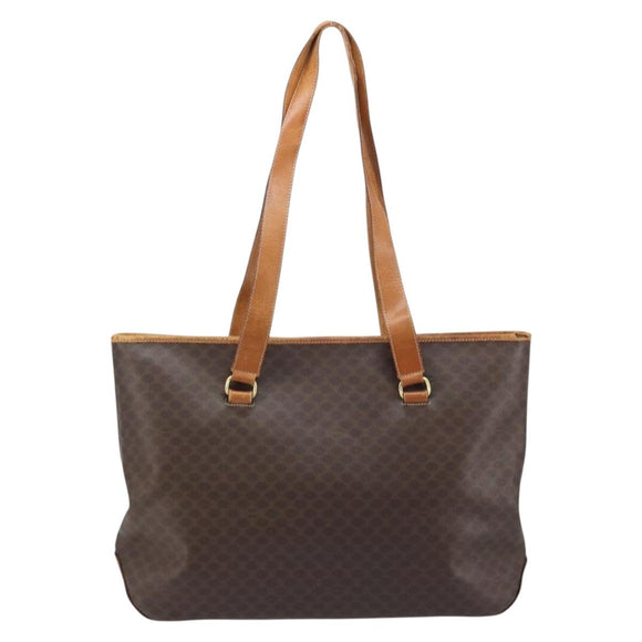 CELINE Macadam Canvas Tote Bag PVC Leather Brown Gold Auth bs34007