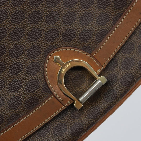 CELINE Macadam Canvas Shoulder Bag PVC Leather Brown Gold Auth bs34010