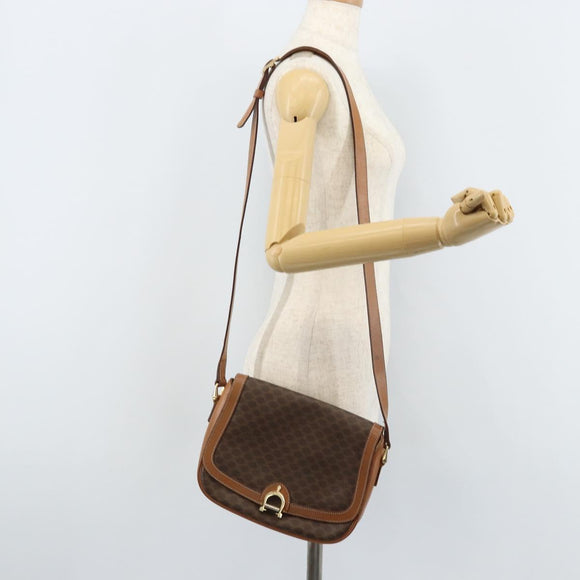 CELINE Macadam Canvas Shoulder Bag PVC Leather Brown Gold Auth bs34010
