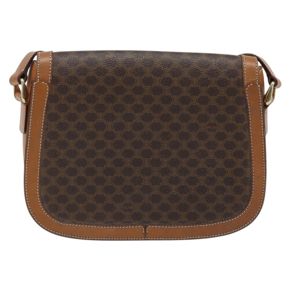 CELINE Macadam Canvas Shoulder Bag PVC Leather Brown Gold Auth bs34010