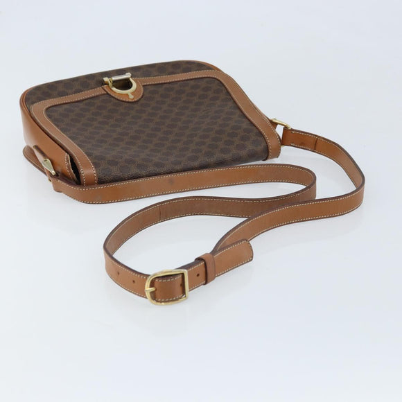 CELINE Macadam Canvas Shoulder Bag PVC Leather Brown Gold Auth bs34010